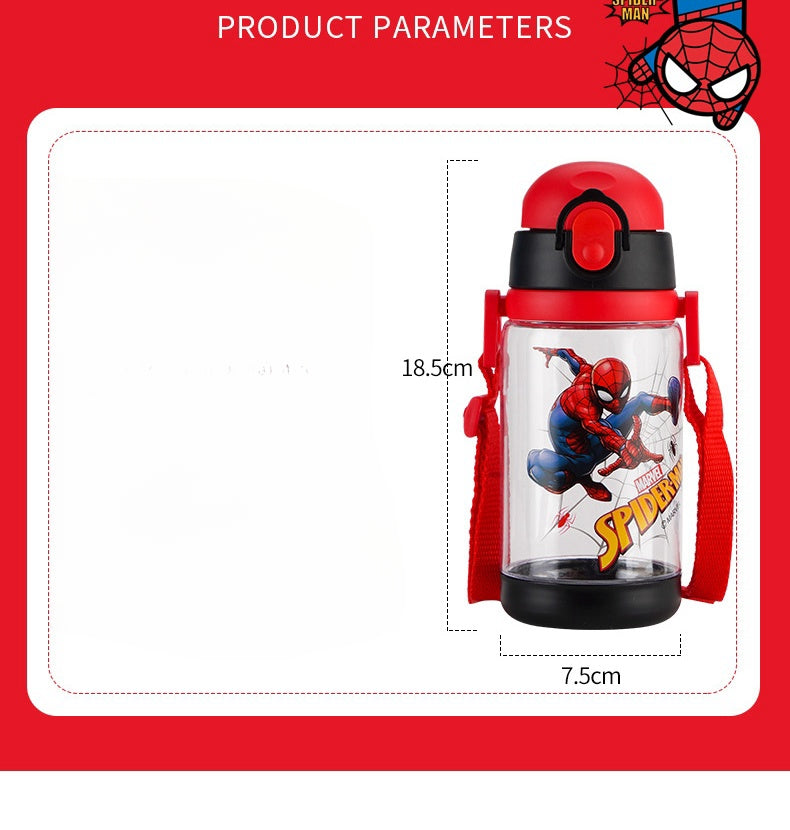 Spiderman Water Bottle Reusable Kids 520ml PP with Two Lids Leak Proof with straw Lid BPA Free Drinking bottle (Frozen)