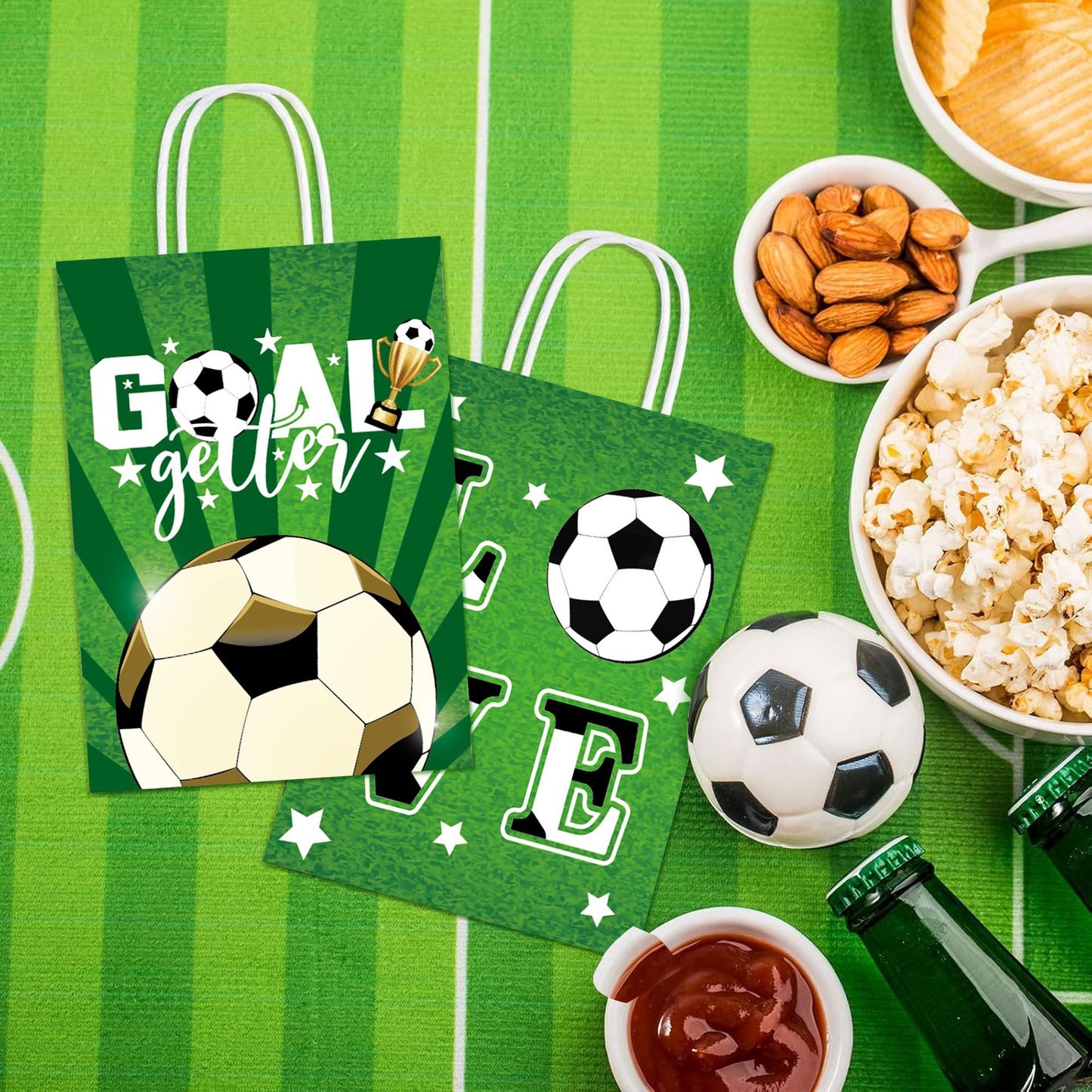 18 Pieces Princess Pink Kraft Paper Bags for Girls Gifts Party Favor Goodie Treat Bags With Handle for Christmas,Birthday,and Celebrations Party Supplies (Football)