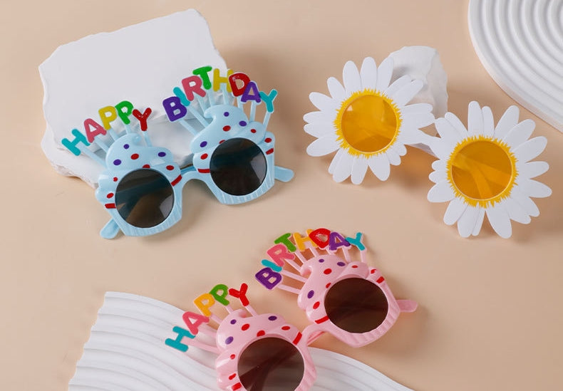3 Pack Happy Sunglasses Birthday Glasses Lovely Cupcake Birthday Sunglasses for Women Kids Happy Party Glasses for Photo Props Party Decorations