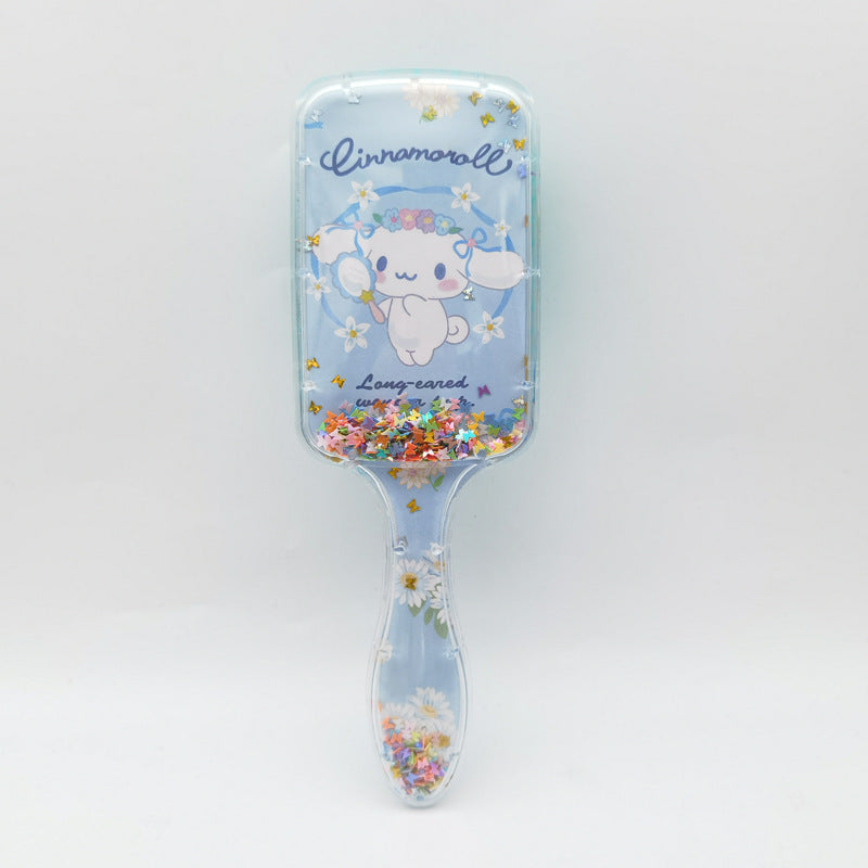 Princess mermaid Hair Brush,Paddle Hairbrush for Girls Kids,Easily Glide Through Knots No Pull Glitter Bristle Tangle Brushes Sequin airbag comb Gift