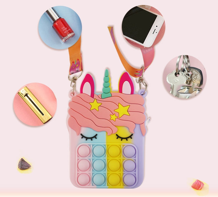 Unicorn Sensory Pop Toy Bag Girls Shoulder Bag, Silicone Pop Fidget Bag Poppet Handbag Purse Push Bubble Messenger Bag Anxiety Stress Relief for Children, Girls (Unicorn Rainbow Pop Bag)