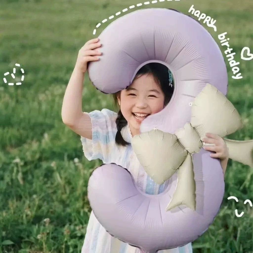 40'' Pink Number with Bow Balloon, Self Inflating Foil Light Pink Number Balloons Set 0-9, Pastel Pink Helium Balloon for Girls Birthday Party Decorations Anniversary Supplies (Pink, Number 5)