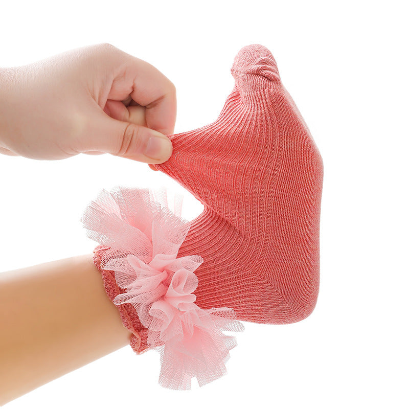 3 Pairs Kids Baby Girls Frilly Lace Tutu Flower Soft Cotton Socks Newborn Toddler Ankle Socks (Set01 1-3)