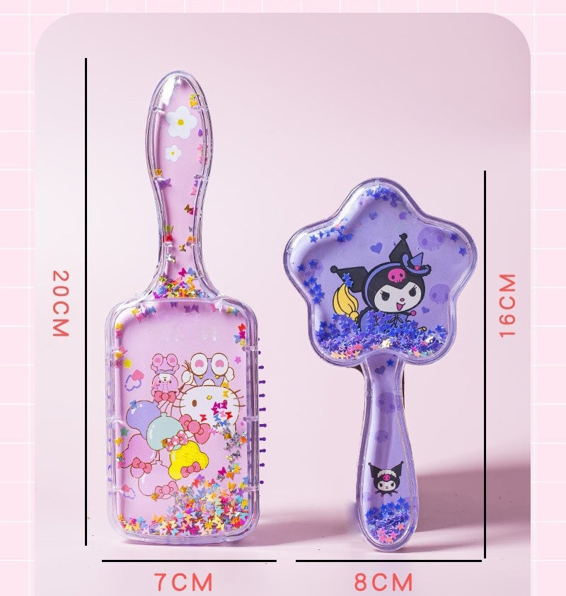 Princess mermaid Hair Brush,Paddle Hairbrush for Girls Kids,Easily Glide Through Knots No Pull Glitter Bristle Tangle Brushes Sequin airbag comb Gift (Kuromi )