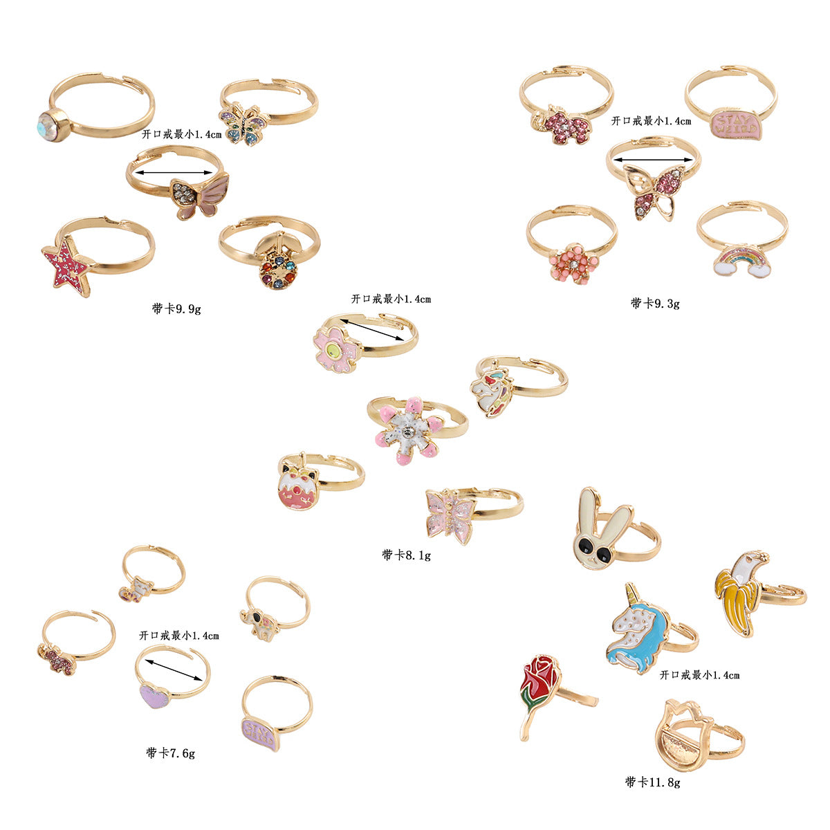 5pcs Adjustable Girls Rings Set Toys, Unicorn Finger Rings Princess Mermaid Rainbow Dress up for Children Kids Little Girls