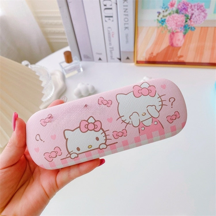 Lovely Stitch Cartoon Hard Shell Eyeglasses Cases Girl Protective Case Storage Box With Glasses Cloth for Teen PU leather eyegalss case