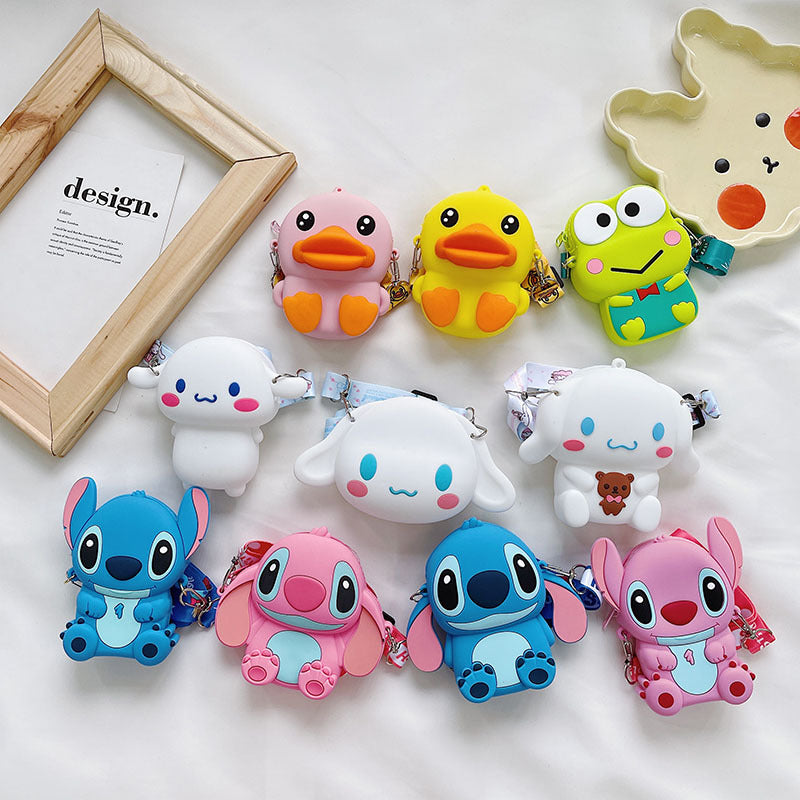 Kids Purse Girls Silicone Mini Children's Coin Purse Cute Cartoon Shoulder Bag Crossbody Bag Accessories Bags Adjustable Strap for Kids Gift Travel Holiday (White Cat)