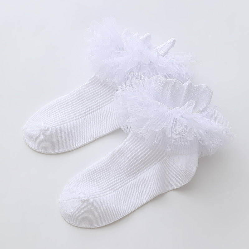 3 Pairs Kids Baby Girls Frilly Lace Tutu Flower Soft Cotton Socks Newborn Toddler Ankle Socks (Set01 4-6)