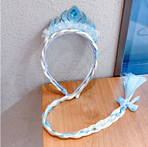 Kids Girls Toddlers Blue Elsa Ponytail Hair Extension Party Hair clips Snowflake Crown Headband Hairband Costume Dress up Braided Wigs (Elsa Snowflake Headband)