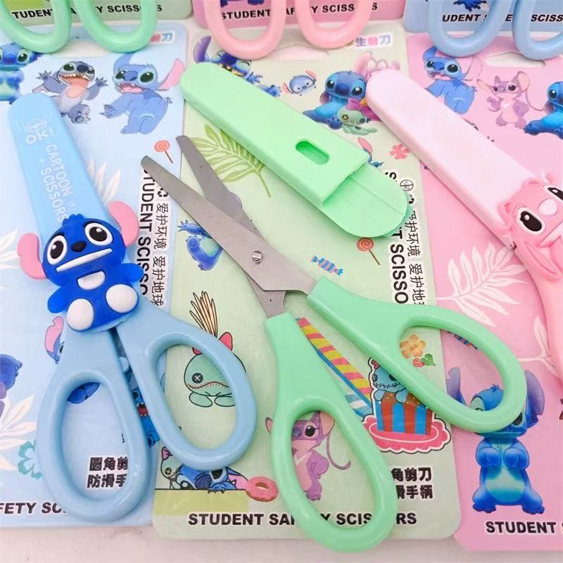 Stitch School Children Blunt tip Kids Scissors, Sharp Stainless Steel Blades Safety Comfort Grip Handles for Student Toddler Craft Cutting Paper Scrapbooking Art DIY Craft Students Teaching Stationery