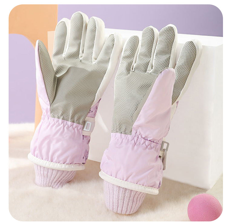 Kids Boy Girl Waterproof Winter Snow Ski Snowboard Fleece Thermal Warm Outdoor Gloves(Cinnamoroll)