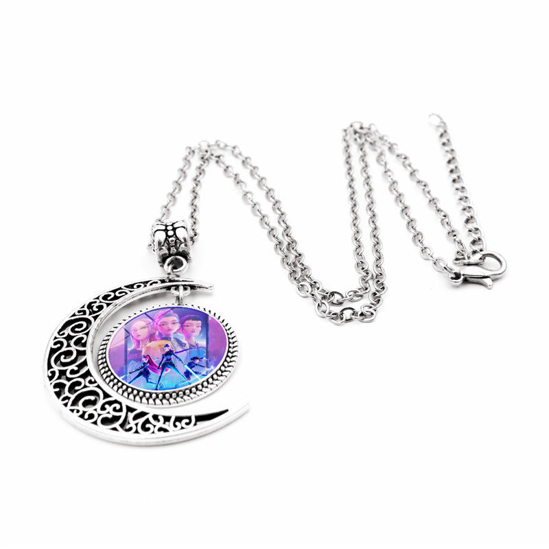 KPop Demon Necklace, Moon Pendant Necklace Cosplay Christmas Party Costume Accessories for Fans, Women, Girls (04)