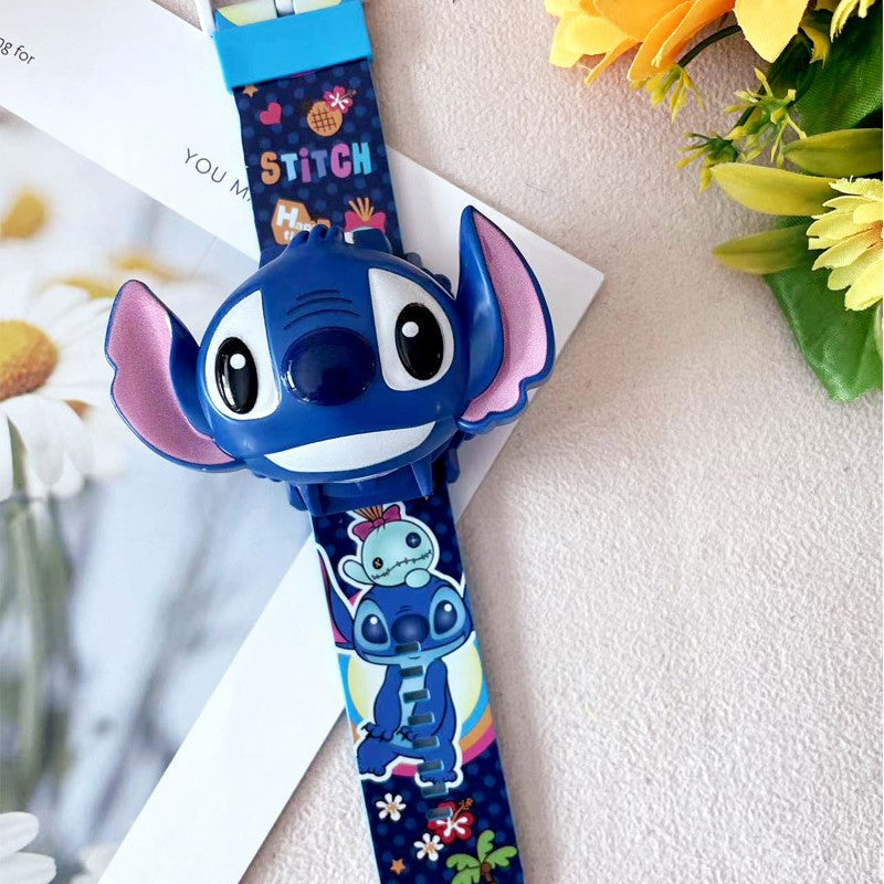 Superhero Robert Watch with 24 Super Projection Cartoon Hero Figurines Princess, Electronic Watch for Boys Girls Projector 3D (Stitch)