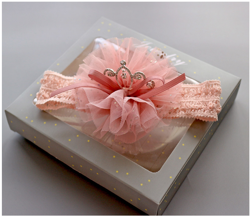 3PCS Baby Crown Lace Tutu Flower Socks Princess Party Newborn Toddler Ankle Socks Hair Headband Gift Set in Box (E)