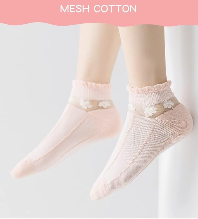 5 Pairs Kids Girls ankle socks Mesh Cotton summer Breathable Lightweight Sport princess bow Socks infant