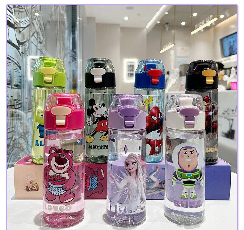 Water Bottle Reusable Kids 520ml PP with Two Lids Leak Proof with straw Lid BPA Free Drinking bottle (Spiderman)