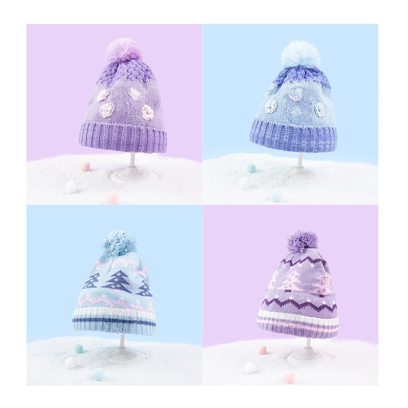 Kids Winter Beanie Hat Scarf for 2-10 Years Old Boys Girls.Outdoor Warm Fleece Lined Thermal Knit Fluffy Pom(Elsa)