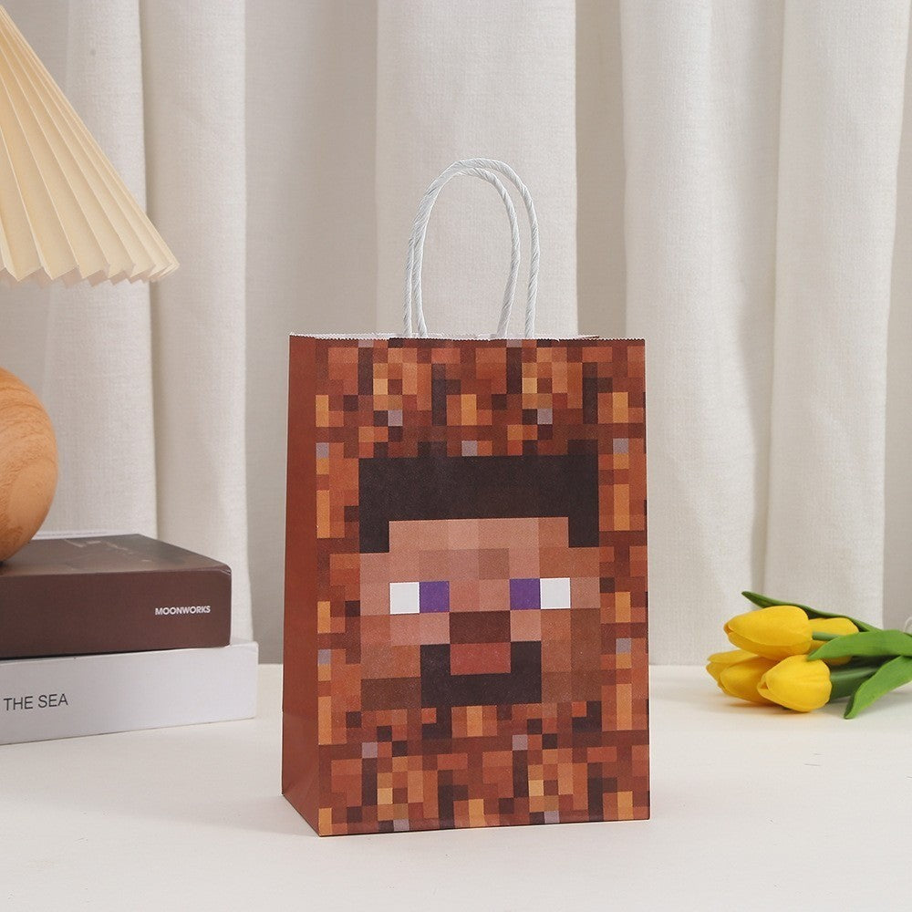 18 Pieces Princess Pink Kraft Paper Bags for Girls Gifts Party Favor Goodie Treat Bags With Handle for Christmas,Birthday,and Celebrations Party Supplies (Minecraft)