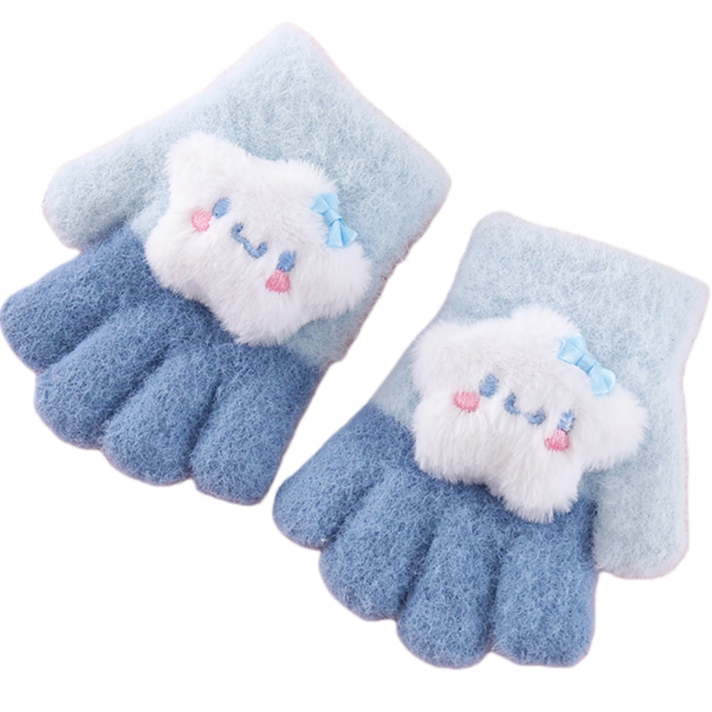 Full Finger Gloves Dinosaur Cat Capybara Winter Knit Warm Mittens Soft Lined Fleece Thermal Outdoor Stretchy Gloves for Kids boys girls (3D Star)