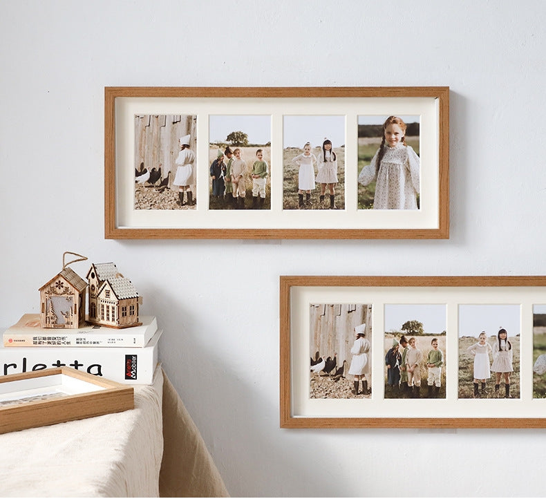 Multi Aperture Photo Collage Frame picture Frames Collage for 3 In 1 photos, for 6" x 6" (10 x 15cm), Wall and desk Mounted Photo Gallery Display, Wood Grain