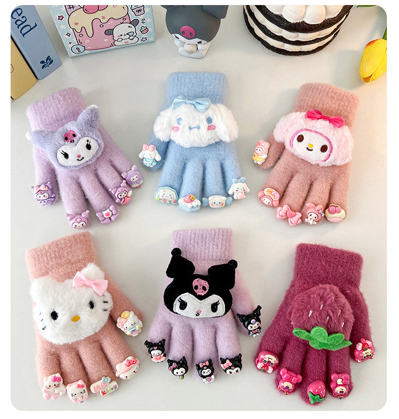 Full Finger Gloves Elsa Winter Knit Warm Mittens Soft Lined Fleece Thermal Outdoor Stretchy Gloves for Kids boys girls