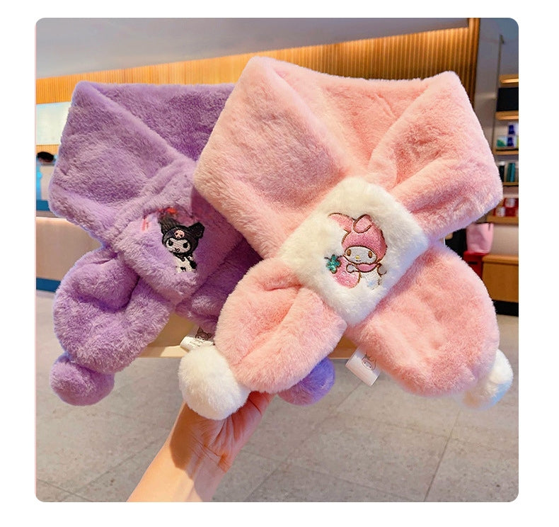 Kids Winter Beanie Scarf for 2-10 Years Old Boys Girls.Outdoor Warm Fleece Lined Thermal Knit Fluffy Pom (Kuromi 01 )