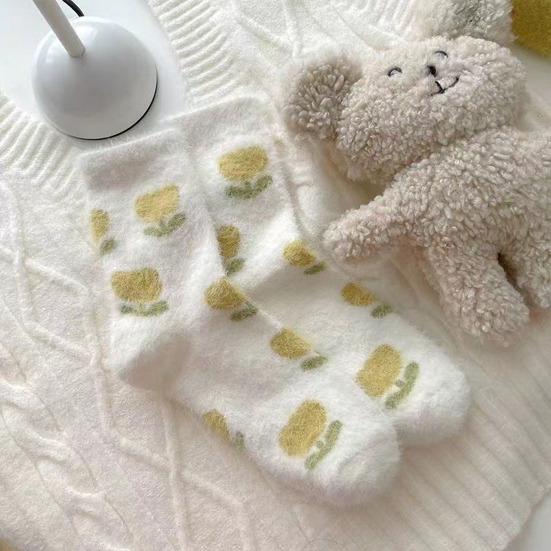 3 Pairs Fluffy Ladies Thermal Socks Womens Warm Thick Heat Wool Knitting Walking Boot Hiking Socks Winter (B)