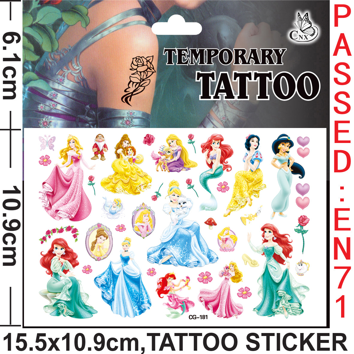 10 Sheets Kids rincess Temporary Tattoos Sticker Waterproof Superhero Stickers Fake tattoo Party Bag Fillers (Princess)