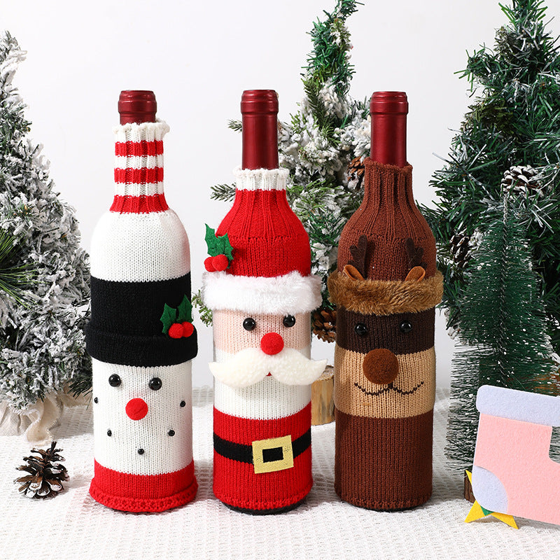 Christmas Wine Bottle Covers Decorative Knit Sleeves Wine Champagne Bottles for Holiday Table Setting Festive Ambiance Craftsmanship for Christmas Decor (Red)