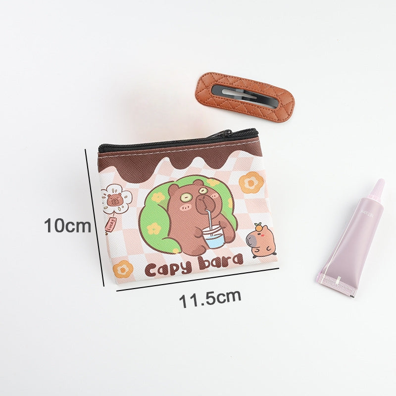 2 Pack Small Coin Purse, Cute Cartoon Wallet Mini Purse Holder for Women Girls Children, Oxford Pouch Small Change Bag for Coin, Credit Card, ID Card, Keys, Lipstick (Capybara)
