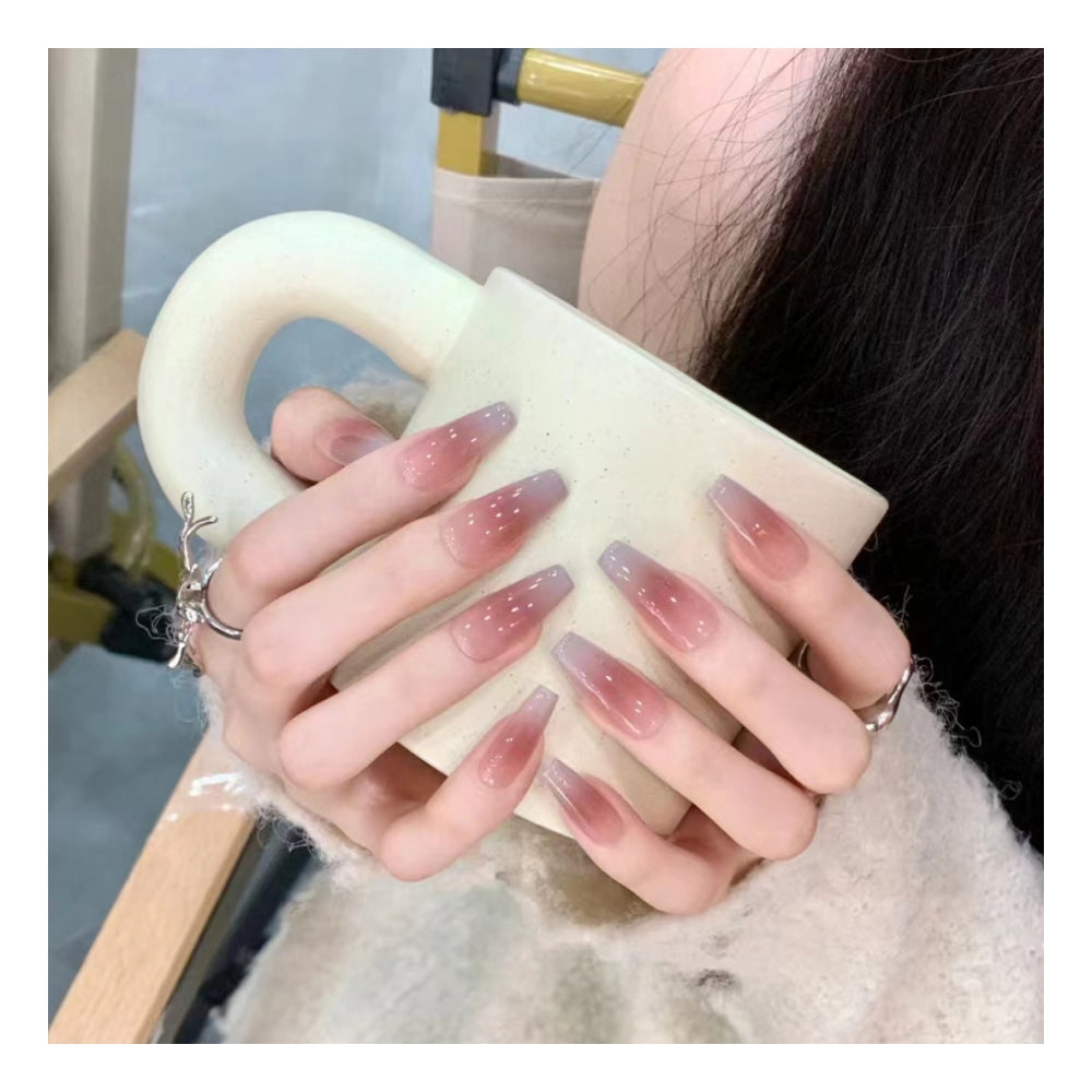 24PCS Glitter Diamond Press on Nails French Tip False Nails Shaped Short/Long Fake Full Cover Stick on Removable Glue-on Women Girls Daily Wear(A)