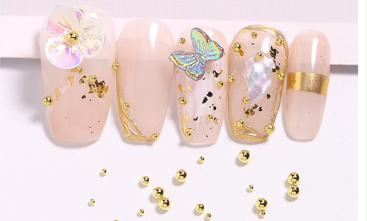 3D Nail Art Decorations Tool Nails Art Mini Micro Steel Nail Beads for Craft Nail Decoration, Silver Gold in box 6 Sizes