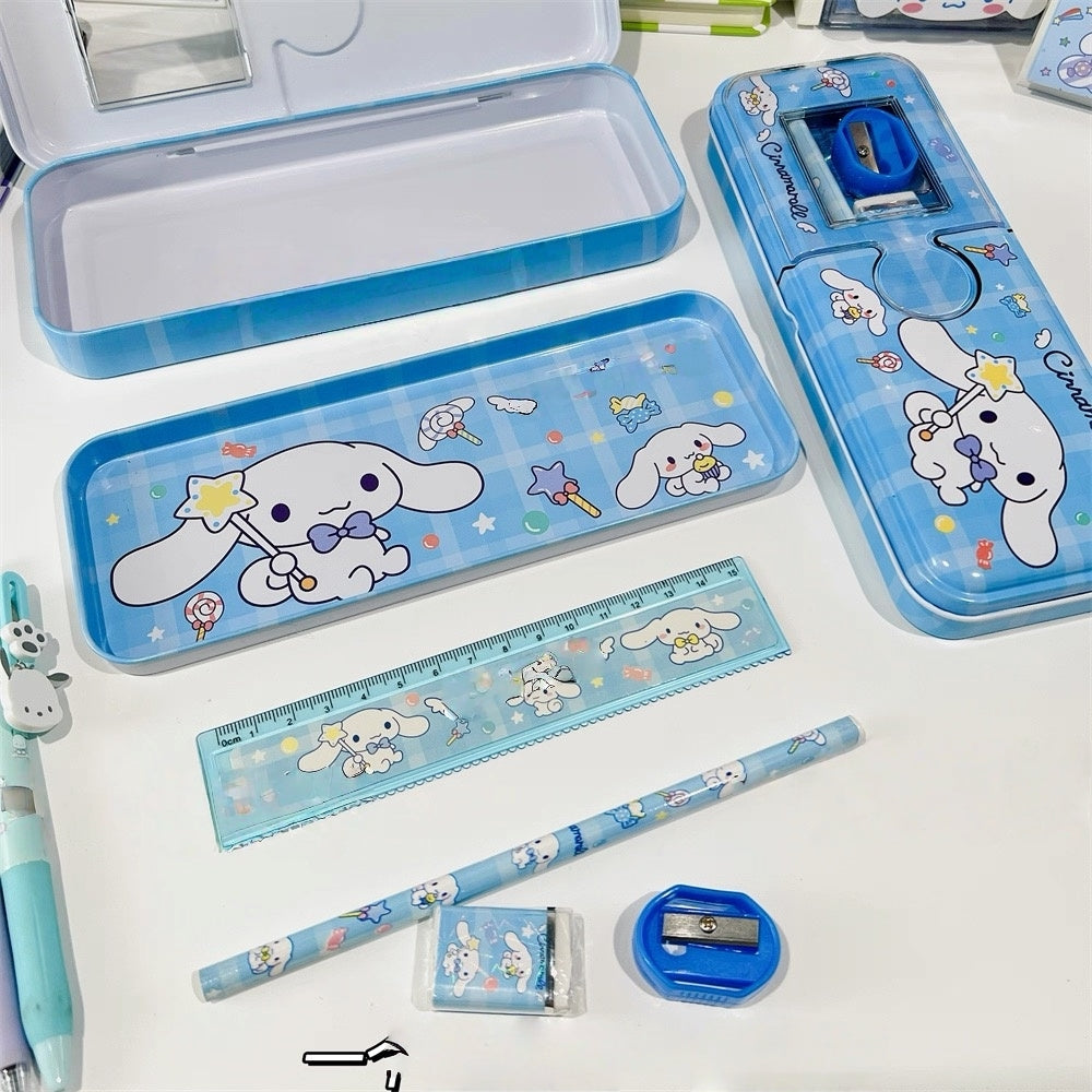 Cartoon Pencil Box with Sharpener & Eraser - Double Layer Metal Purple Pencil Box, Ideal for School & Birthday Gifts, Cartoon Pencil Childeren's Day Birthday Gift