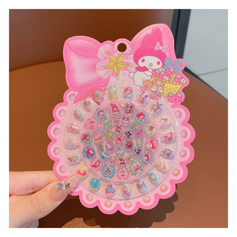 20PCS Toddlers Princess Elsa Mermaid Kids Girls Nail Press on Pre-glue Full Cover Glitter Color Rainbow Kids Stick On False Nail Art Kits Set Girls Birthday Gift (Kuromi 20pcs)