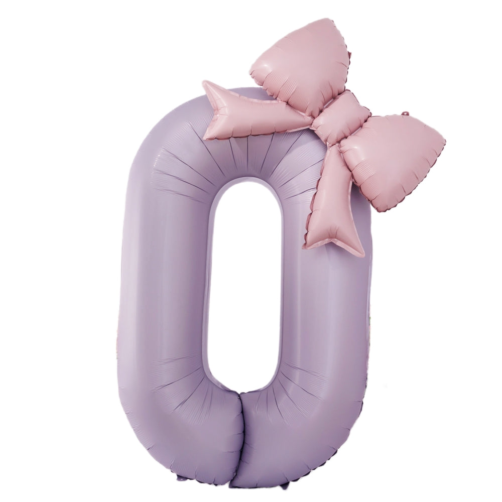 40'' Purple Number with Bow Balloon, Self Inflating Foil Light Pink Set 0-9, Pastel Pink Helium Balloon for Girls Birthday Party Decorations Anniversary Supplies (Purple, Number 9)