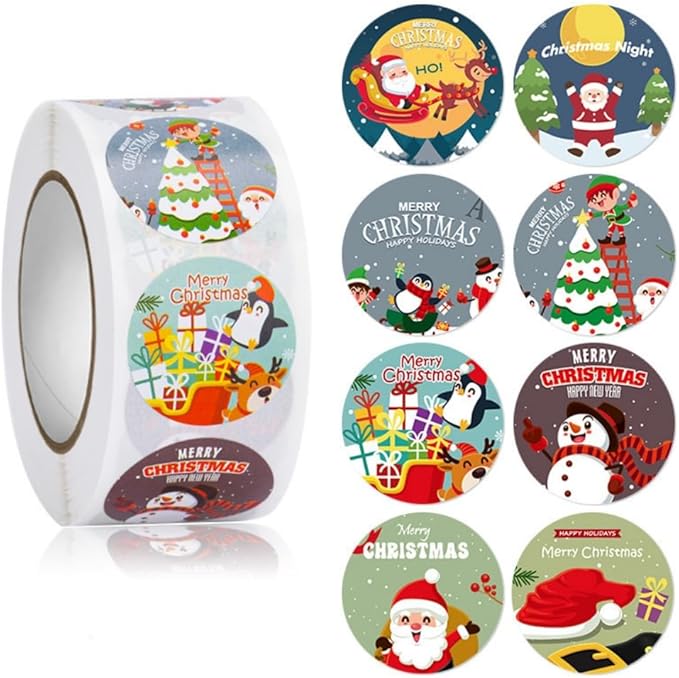 500pcs Christmas Stickers Party Bag Fillers Tags Gift Self-Adhesive Label Craft Scrapbooking Envelope Seal (Christmas 01)
