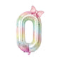 40'' Pink Number with Bow Balloon, Self Inflating Foil Light Pink Set 0-9, Pastel Pink Helium Balloon for Girls Birthday Party Decorations Anniversary Supplies (Rainbow, Number 0)