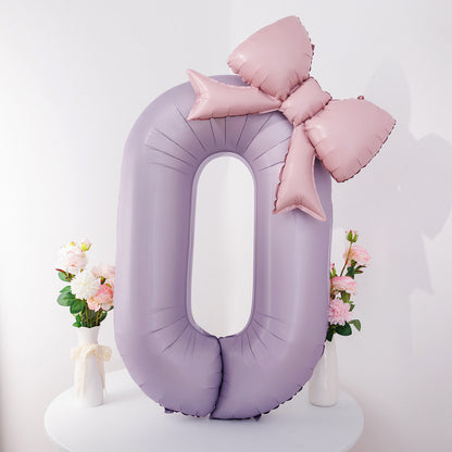 40'' Purple Number with Bow Balloon, Self Inflating Foil Light Pink Set 0-9, Pastel Pink Helium Balloon for Girls Birthday Party Decorations Anniversary Supplies (Purple, Number 9)