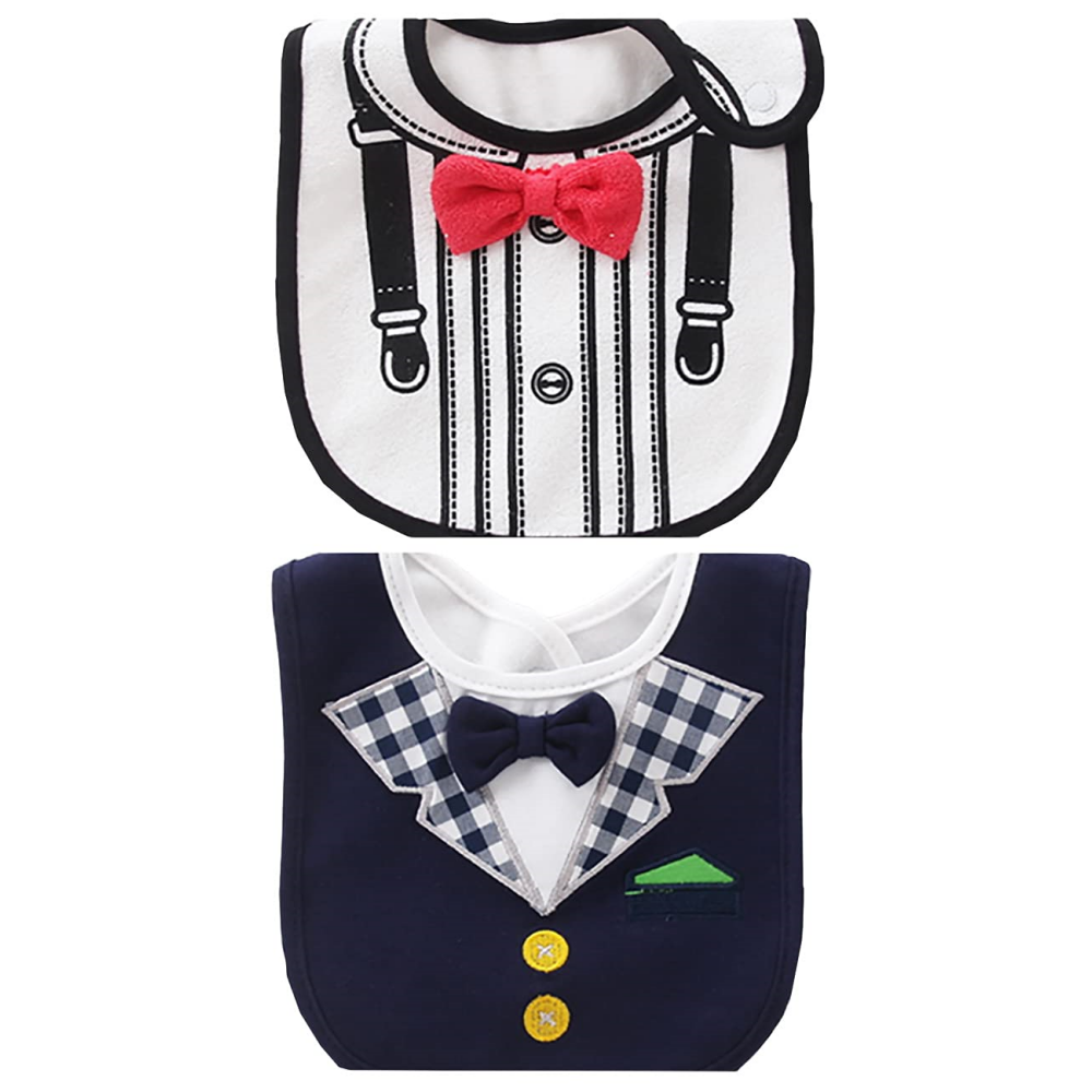 2PCS Baby Kids Bibs BOY MIXED DESIGN COTTON GENTLEMAN BOW FEEDING Bandana Apron Weaning