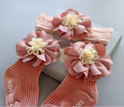 3PCS Baby Crown Lace Tutu Flower Socks Princess Party Newborn Toddler Ankle Socks Hair Headband Gift Set in Box(A)