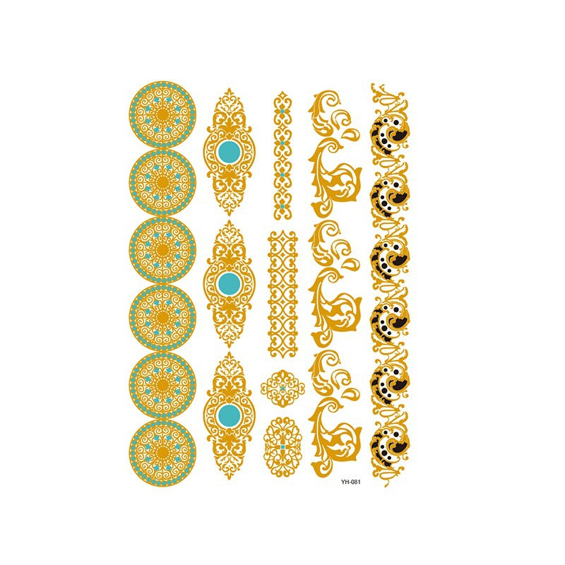 9 Sheets Women Men Gold Fashion Metallic Temporary Tattoos Waterproof Stickers Festival Fake Jewelry Tattoos Body Art