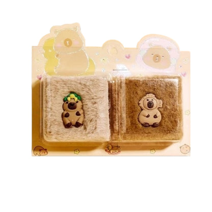 2pcs Plush Capybara Pattern Notebook Fluffy Faux Fur Hardcover Notepad for Kids small mini pocket Diary Journal Writing School Stationery Supply (Capybara 2pcs(Random Color))