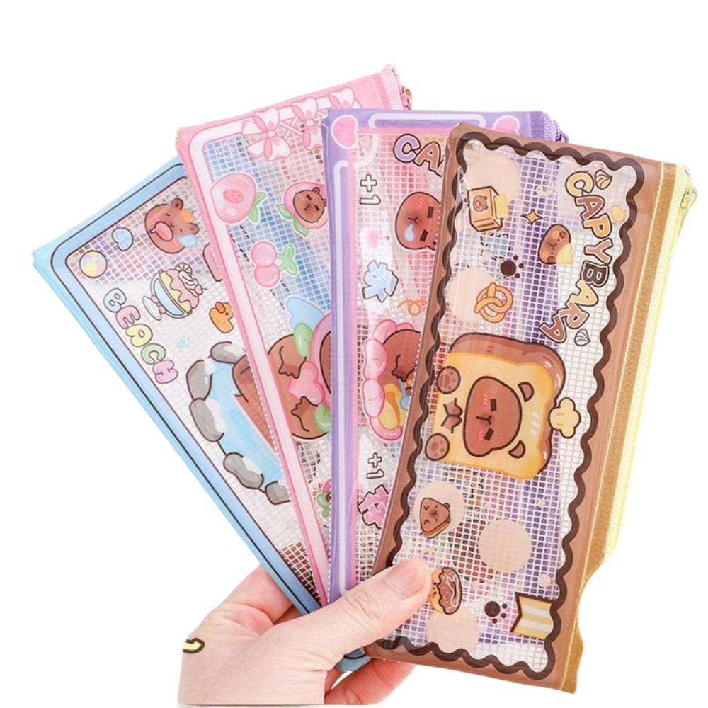 4pcs Capybara Pencil Case, Portable for Stationery, Transparent Zipper Pen Holder Bag, Wide Opening Pen Bag for School Supplies for Teenage Girls, Boys (Capybara)
