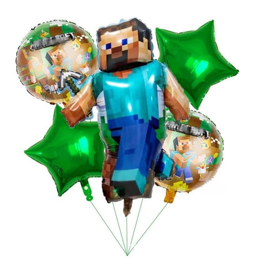 5pcs Princess Cinderella Foil Balloons Birthday Party Congratulations balloons Baby Shower Party Decorations Party Suppiles Accessories Theme kids (Minecraft 5pcs)