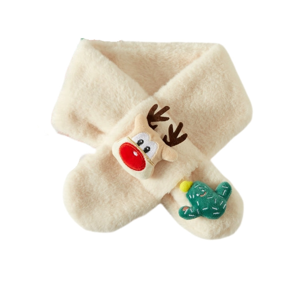 Winter Beanie Scarf for 2-10 Years Old Boys Girls Christmas reindeer snowman santa tree Rabbit Capybara Cat Outdoor Warm Fleece Lined Thermal Knit Fluffy Pom(A)