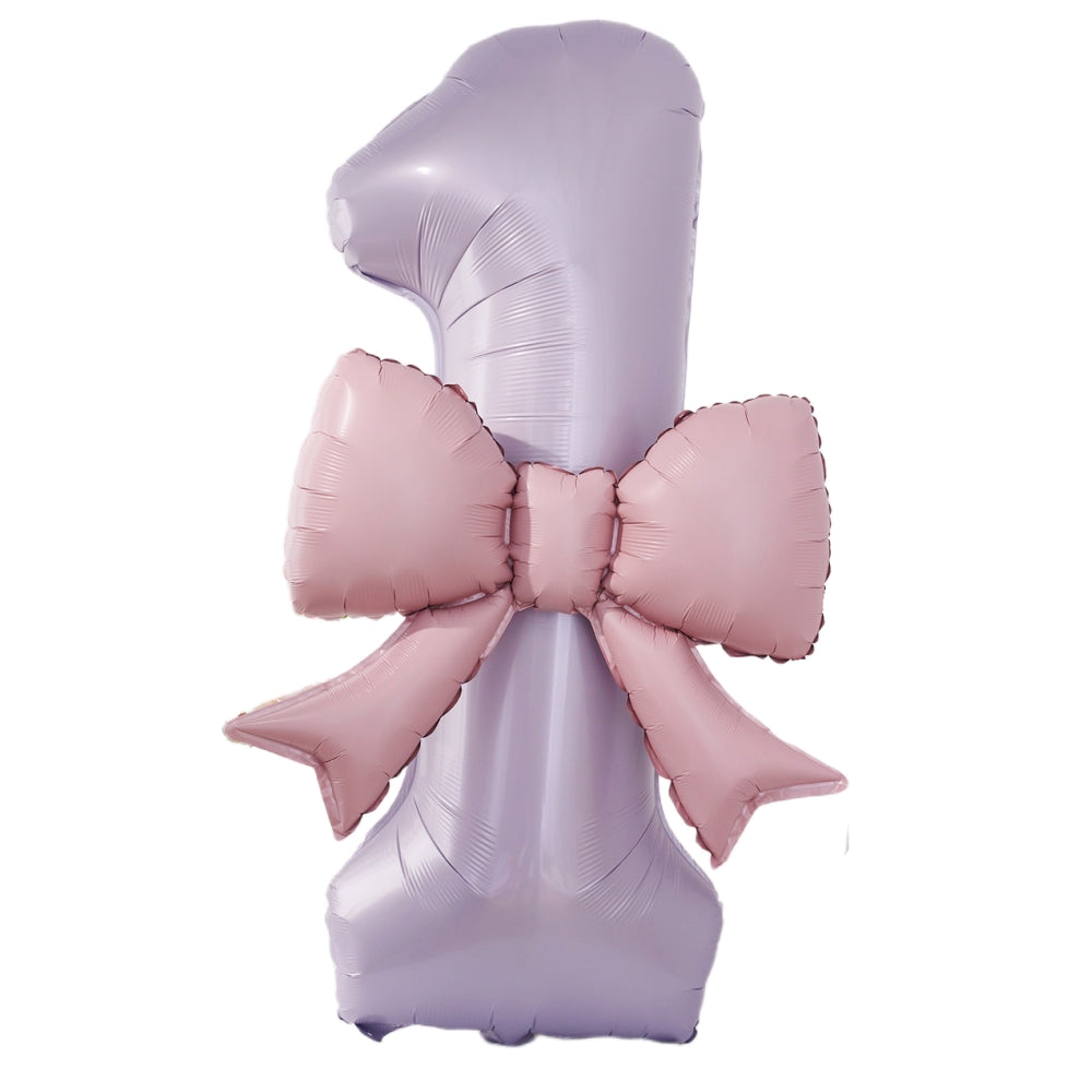 40'' Purple Number with Bow Balloon, Self Inflating Foil Light Pink Set 0-9, Pastel Pink Helium Balloon for Girls Birthday Party Decorations Anniversary Supplies (Purple, Number 9)