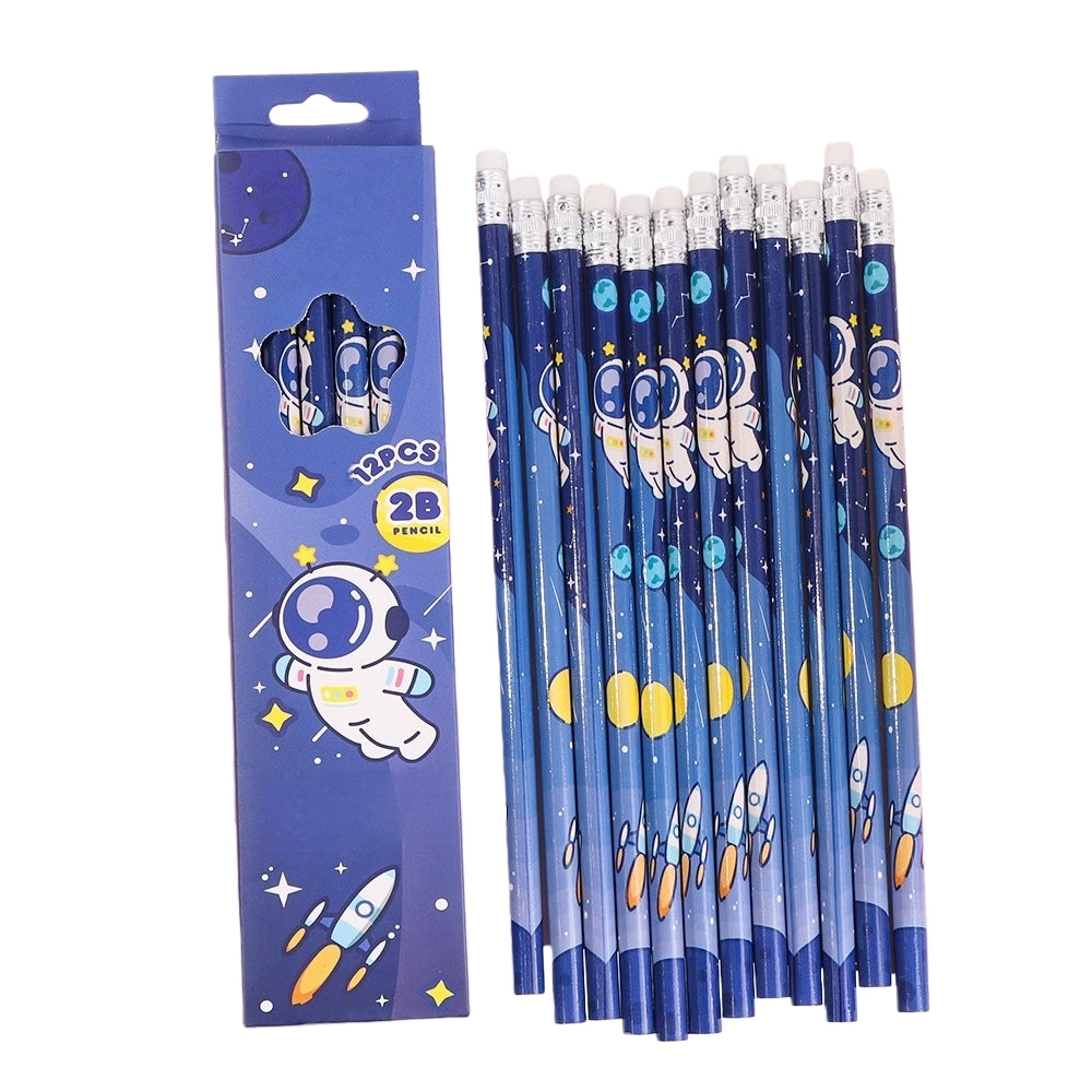 Pack of 12 Princess Spider HB Pencils with erasers Kids Children Party Bag Fillers School Office (Space)