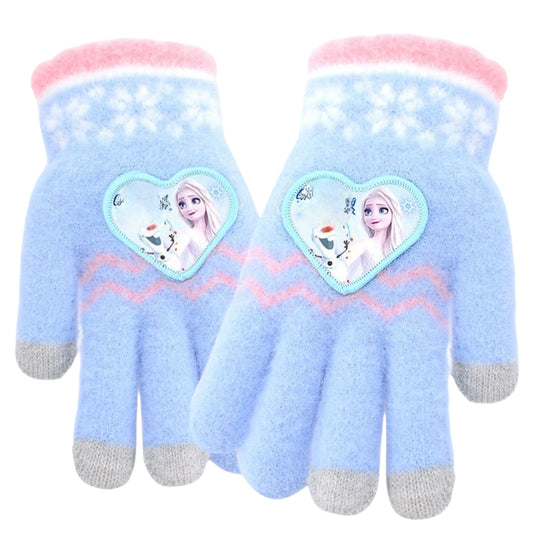 Full Finger Gloves Dinosaur Cat Capybara Winter Knit Warm Mittens Soft Lined Fleece Thermal Outdoor Stretchy Gloves for Kids boys girls(Blue Elsa)