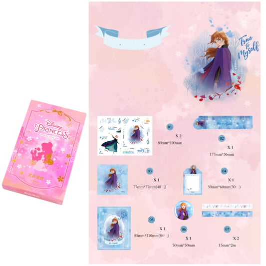 9PCS Princess pink Elsa Cinderella Rapunzel Diary Girls Mini Small Journal Notebook Kids with ruler,stickers, sticky notes in Box For Girls Stationary Birthday Gift