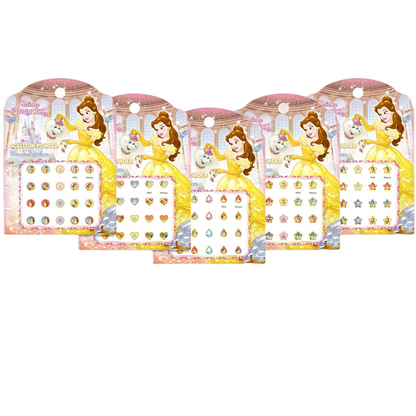 5 Sheets Toddlers Princess Elsa Minnie Kids Girls Nail stickers Earring Stickers Art Decal Party Bag Fillers Decor for Kids Girls Birthday Gift (.Beauty and Beast Earring Stickers)